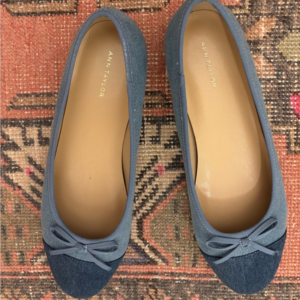 Ann Taylor Denim Blue Bow Flats